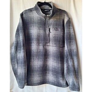 The North Face Fleece Pullover Mens Large Gray Plaid 1/4 Zip Jacket Sherpa Outdo